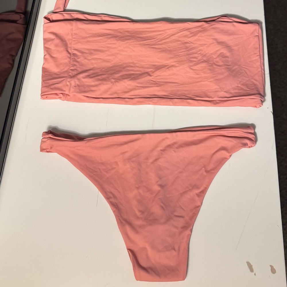 Women's Coral Pink Bandeau Bikini Set